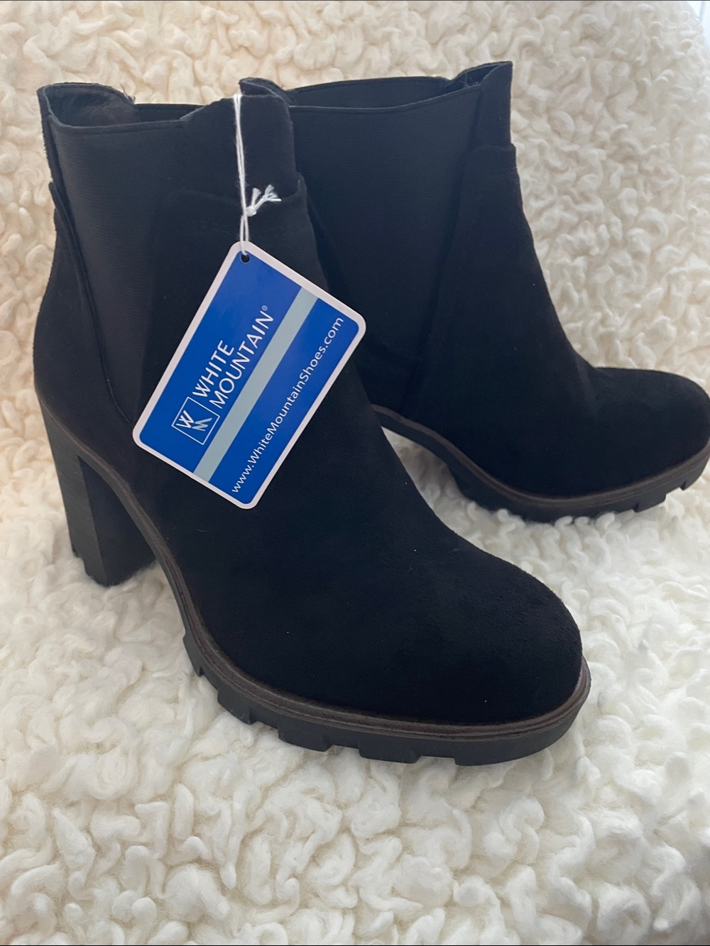 White Mountain Black Suede Chunky Heel Ankle Booties